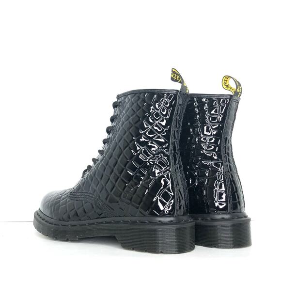 Dr Martens Patent Croc Emboss Black Leather Ankle Lace Up Boots Women’s 7 Shoes - Picture 6 of 12